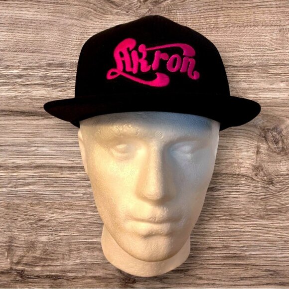 Akron Snapback Hat KF Brand Black & Pink Embroidered Adjustable Cap OSFA - Picture 2 of 5